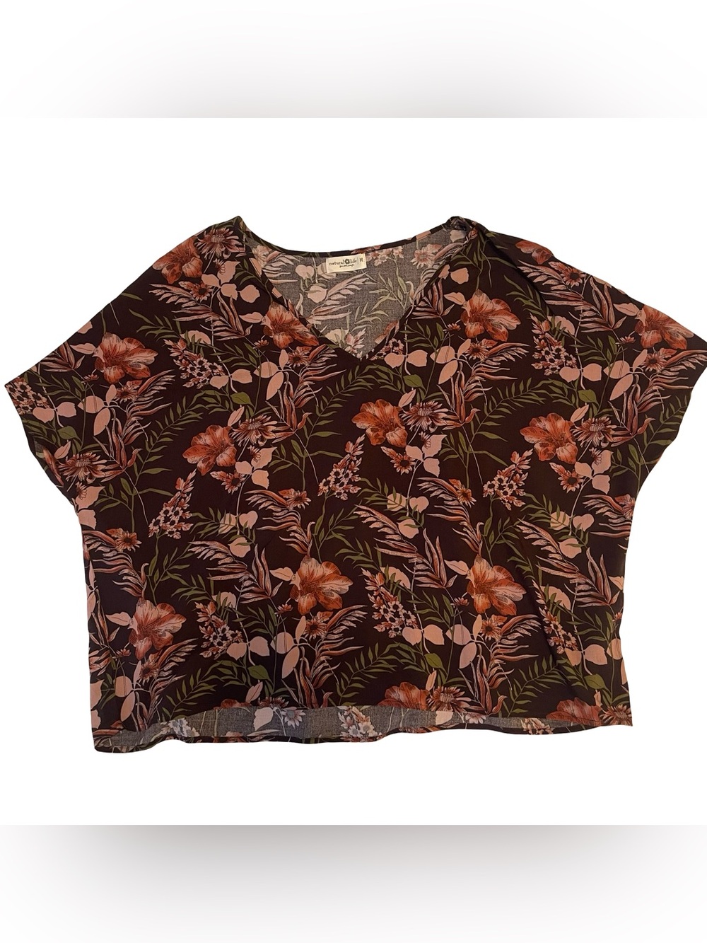 NATURAL LIFE Brown Floral V-Neck Peplum Blouse